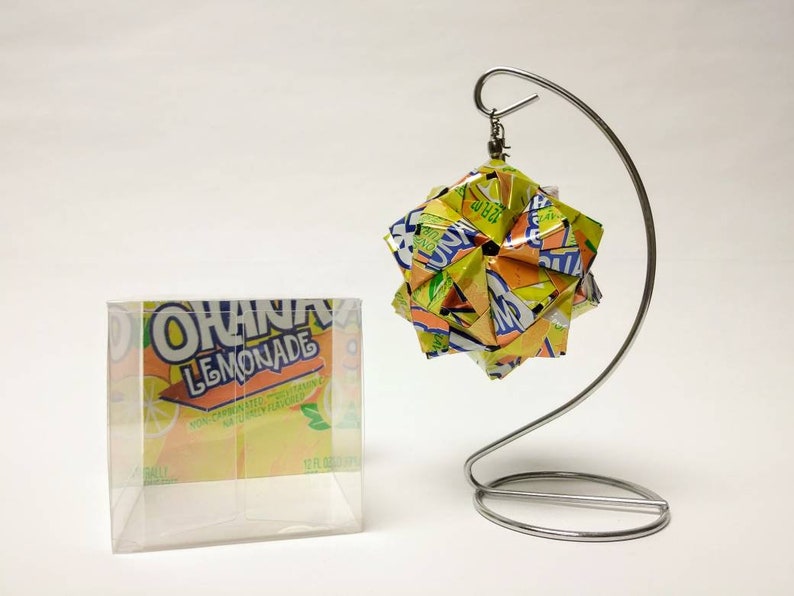 Eco-friendly Christmas Ornament // OHANA LEMONADE Can Art Origami // Upcycled Recycled Repurposed // Heavy Duty // 3 Inches // FIZZ image 4