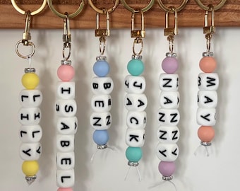 Personalised Silicone Bead Keychains, Custom Name Charms (Handmade)