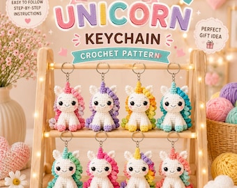 Patrón de ganchillo para llavero de mini bolso de unicornio / Tutorial de amigurumi para principiantes en PDF (descarga instantánea)