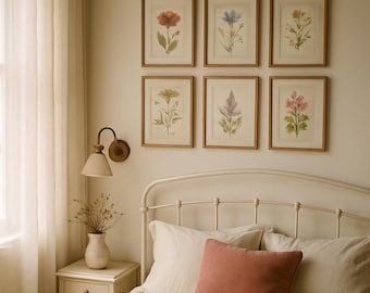 Antique Wildflower Botanical Prints Set of 6 | Vintage Floral Gallery Wall Digital Download | French Country Farmhouse Wall Art