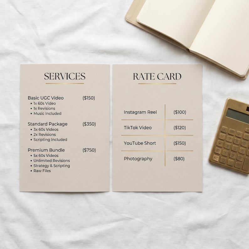 Services packages rates card UGC creator template
