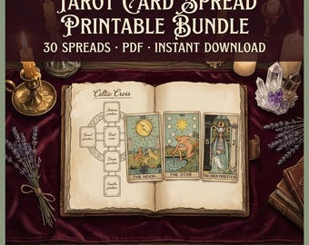 Tarot Card Spread Printable Bundle | 30 Tarot Spreads PDF | Beginner Tarot Journal Pages | Shadow Work Daily Pull | Book of Shadows