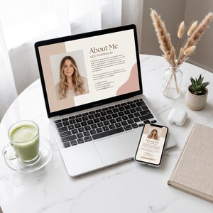 UGC portfolio template Canva on laptop phone modern workspace