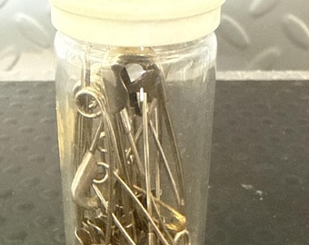 Antique Mini Glass Jar Full Of Vintage Safety Pins