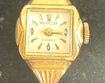 VINTAGE WESTCLOX Women's Wristwatch 17 Jewels Gold with Black Cord Band