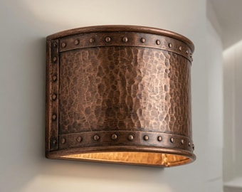 Hammered Copper Wall Light – Rustic Riveted Indoor & Outdoor Sconce