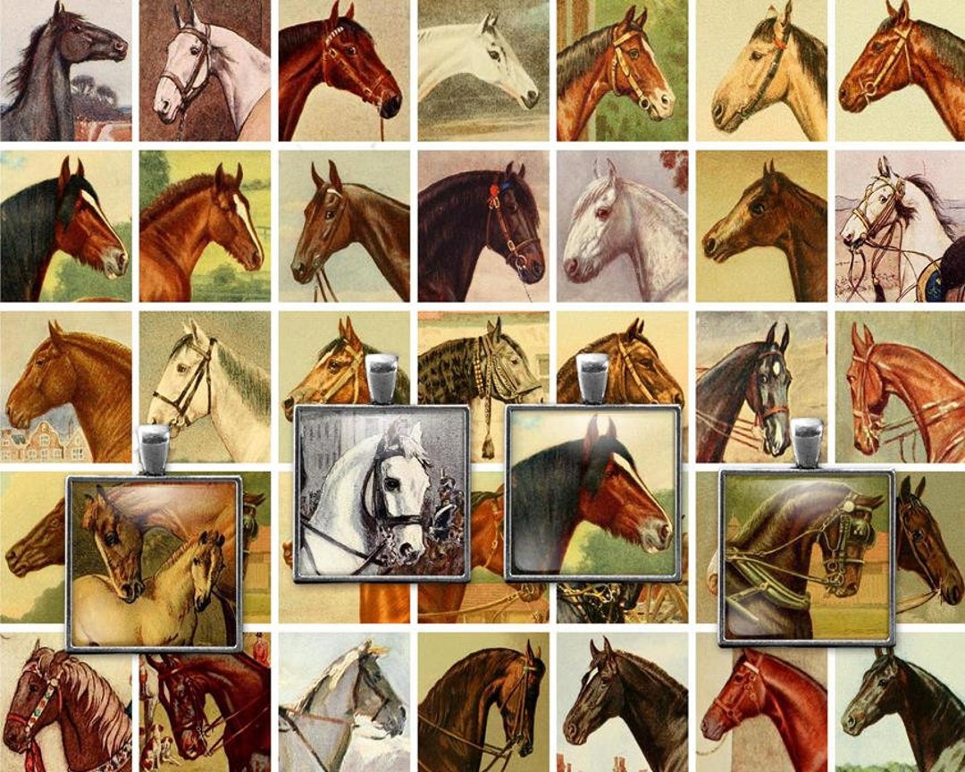 Printable Vintage Horses Digital Collage Sheet, 1 Inch Squares, JPG ...