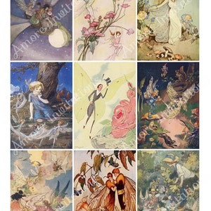Printable Vintage Fairy, Fairies Digital Collage Sheet, Clip Art, Fairy Digital Download Images, JPEG PDF, Instant Download, Commercial Use