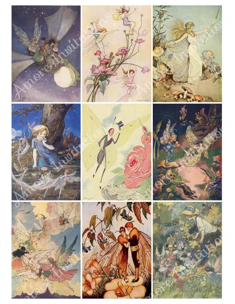 Printable Vintage Fairy Fairies Elves Digital Collage Sheet | Etsy