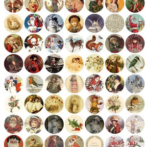 Vintage Christmas Collage Sheet: 1" Circle Images (Digital Download) image 2