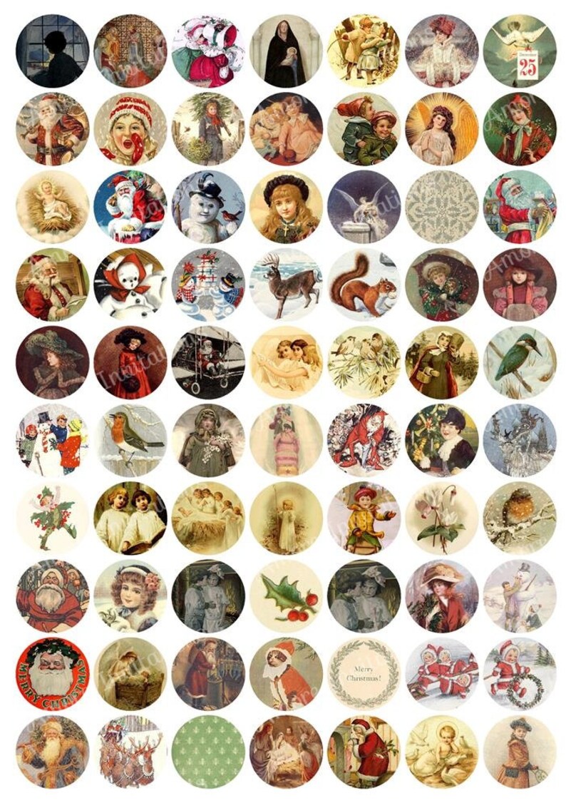 Vintage Christmas Collage Sheet: 1" Circle Images (Digital Download) image 2