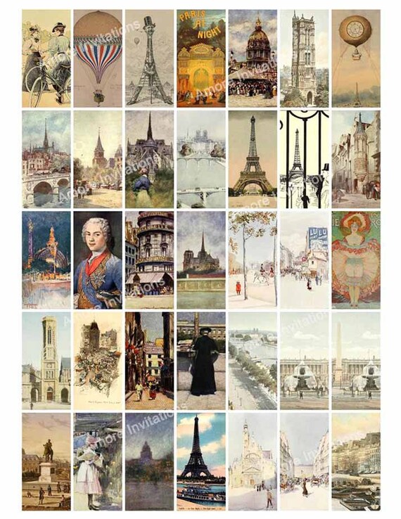 Printable Vintage Paris France Digital Collage Sheet 1x2 Inch - Etsy