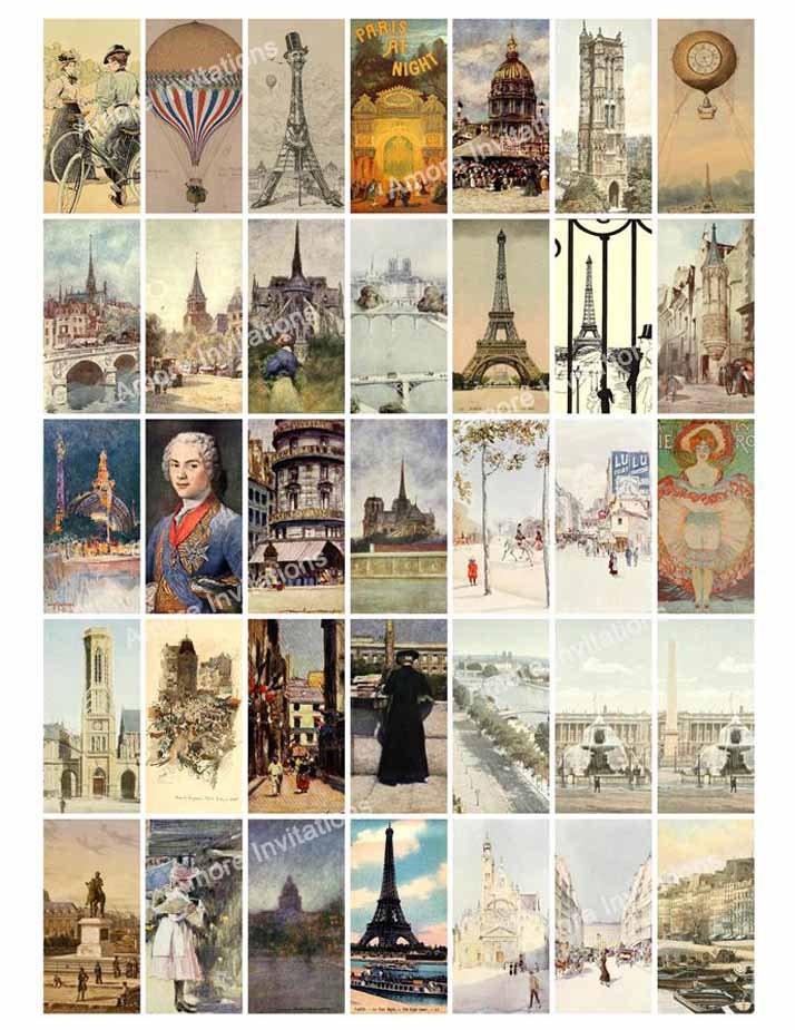 Printable Vintage Paris France Digital Collage Sheet, 1x2 Inch Domino ...