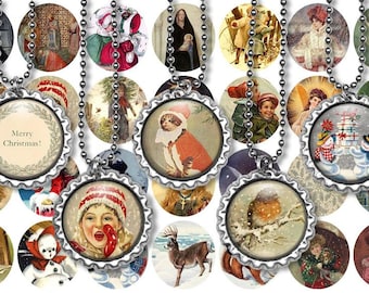 Vintage Christmas Collage Sheet: 1" Circle Images (Digital Download)