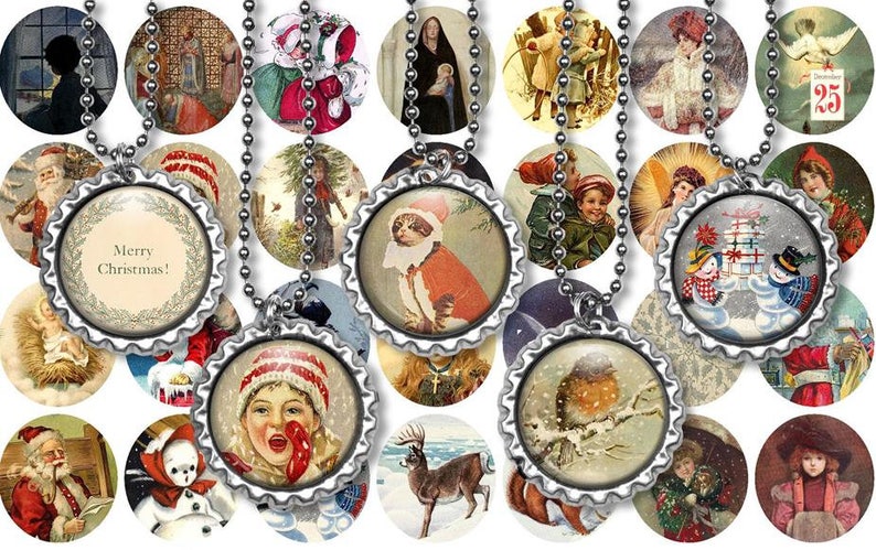 Vintage Christmas Collage Sheet: 1" Circle Images (Digital Download) image 1