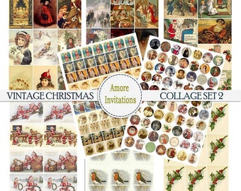 Vintage Christmas Collage Sheets: Santa, Angels, Cards (Digital Download) Set 2 - Commercial Use CU