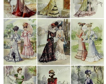 Victorian Vintage Ladies Fashion Digital Collage Sheet, Images, Scrapbook, JPEG, PDF, Printable Instant Download, Commercial Use, Cu