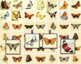 Printable Vintage Butterfly Collage Sheet: Printable 1-Inch Squares (PDF JPEG) Digital Download