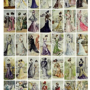 Victorian Ladies Fashion Digital Collage Sheet: 1x2&quot; Domino Images (JPEG, Printable)
