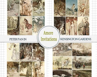 Afdrukbare vintage Peter Pan digitale collagebladen, 35 afbeeldingen, Peter Pan Ephemera, JPEG PDF, direct downloadbaar, commercieel gebruik, CU-gebruik