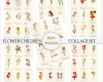 Vintage Flower Children ATC Collage Sheets: Elizabeth Gordon Clip Art (PDF JPEG) Digital Download