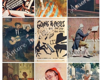 Printable Vintage Music Digital Collage Sheet, Clip Art, Images JPEG, PDF  Instant Download  Downloadable  Commercial Use  Cu use