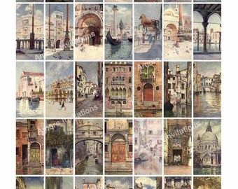 Printable Vintage Venice, Italy Digital Collage Sheet 1, 1x2 inch Domino Images, Italian Clip Art Download, Junk Journal, Commercial use CU