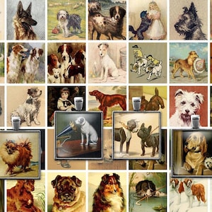 Digital Clip Art Vintage Victorian Dogs Collage Sheet, 1 Inch squares, Inchies, JPEG, Instant Download, One Inch Printables, Commercial Use