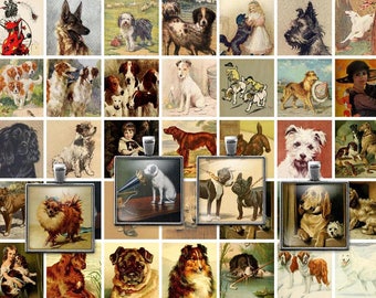 Digitale Clip Art Vintage Viktorianische Hunde Collage Sheet, 1 Zoll Quadrate, Inchies, JPEG, Instant Download, One Inch Printables, kommerzielle Nutzung