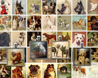 Vintage Victorian Dogs Clip Art: 1 Inch Squares Collage Sheet (JPEG Digital Download)