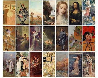 Printable Vintage Fine Art, Famous Art Paintings Digital Collage Sheet, 1x2 inch Domino Images, JPEG, Instant Download, CU, Commercial Use