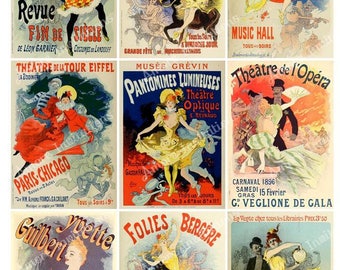 Digital Vintage Jules Cheret - Art Nouveau Posters Collage Sheet, Clip Art, Mademoiselle Images, JPEG, Printable Download, Commercial Use