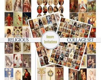 Vintage Christian Art Collage Sheet Bundle: Domino, ATC, Squares, Circles (Digital Download)