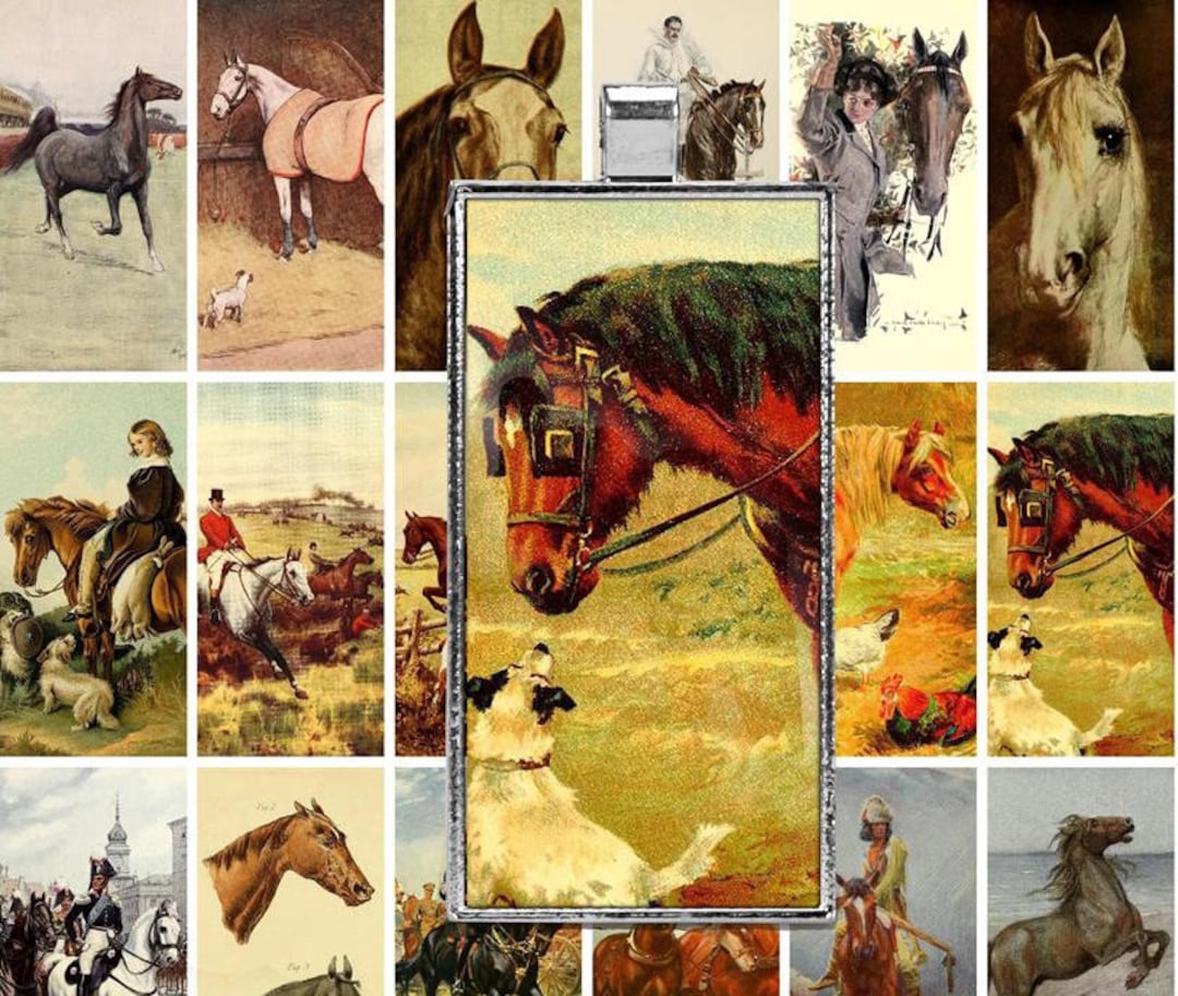 Printable Vintage Horses Digital Collage Sheet, 1x2 Inch Domino Images ...