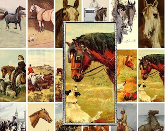 Printable Vintage Horses Collage Sheet: 1x2" Domino Images (Digital Download)