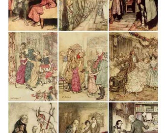 A Christmas Carol Collage Sheet: Arthur Rackham Illustrations (PDF & JPEG) Digital Download