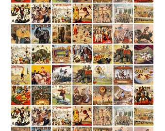 Vintage Victorian Circus 1 Inch squares Collage Sheet, Images, Inchies, JPEG, Instant Download, One Inch Printables, Commercial Use, Cu