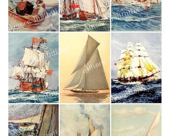 Printable Vintage Sailing Boats ATC Collage Sheet, Clip Art (PDF JPEG) Digital Download