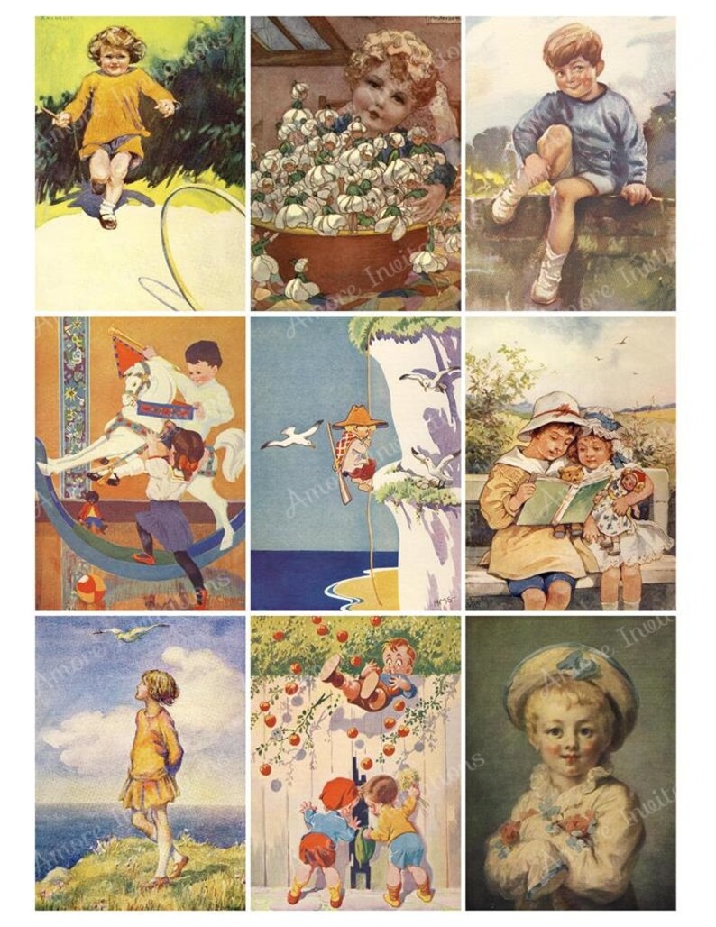 Printable Vintage Children Digital Collage Sheet,, Girls Boys Clip Art ...