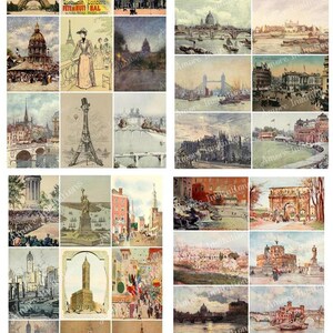 ヴィンテージ パリ、ロンドン、ニューヨーク、ローマ コラージュシート（デジタルダウンロード）