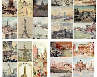 Vintage Paris, London, New York, Rome Collage Sheets (Digital Download)