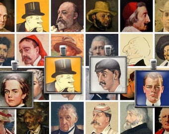 Printable Vintage Male Faces Collage Sheet: 1 Inch Squares (PDF JPEG) Digital Download