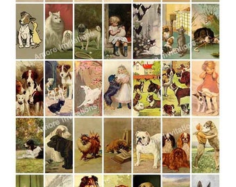 Vintage Dogs Collage Sheet: 1x2" Domino Images (JPEG, PDF, Digital Download)