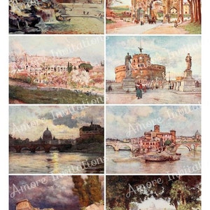 Vintage Rome Collage Sheet: Italian Landmarks, Travel Scrapbook (JPEG PDF Digital Download) - Commercial Use