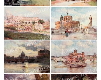 Vintage Rome Collage Sheet: Italian Landmarks, Travel Scrapbook (JPEG PDF Digital Download) - Commercial Use