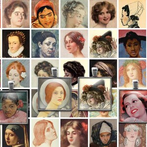 Può includere: Un collage di immagini vintage di donne, molte delle quali indossano cappelli o fasce per capelli. Le immagini sono disposte in una griglia e sono incorniciate in argento.