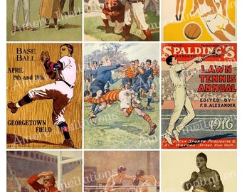 Printable Father's Day Vintage Sports Digital Collage Sheet Golf Football Baseball Clip Art Images ATC, JPEG Instant Download Commercial Use