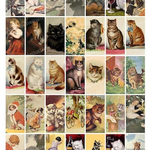 Printable Vintage Cats Digital Collage Sheet, 1x2 inch Domino Images, JPEG  PDF- Instant Download  Downloadable  CU, Commercial Use