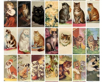 Vintage Cats Collage Sheet: 1x2" Domino Images (JPEG, PDF - Digital Download)