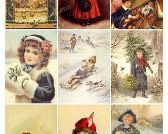 Vintage Christmas Children Collage Sheet: Printable Clip Art (JPEG PDF) Digital Download